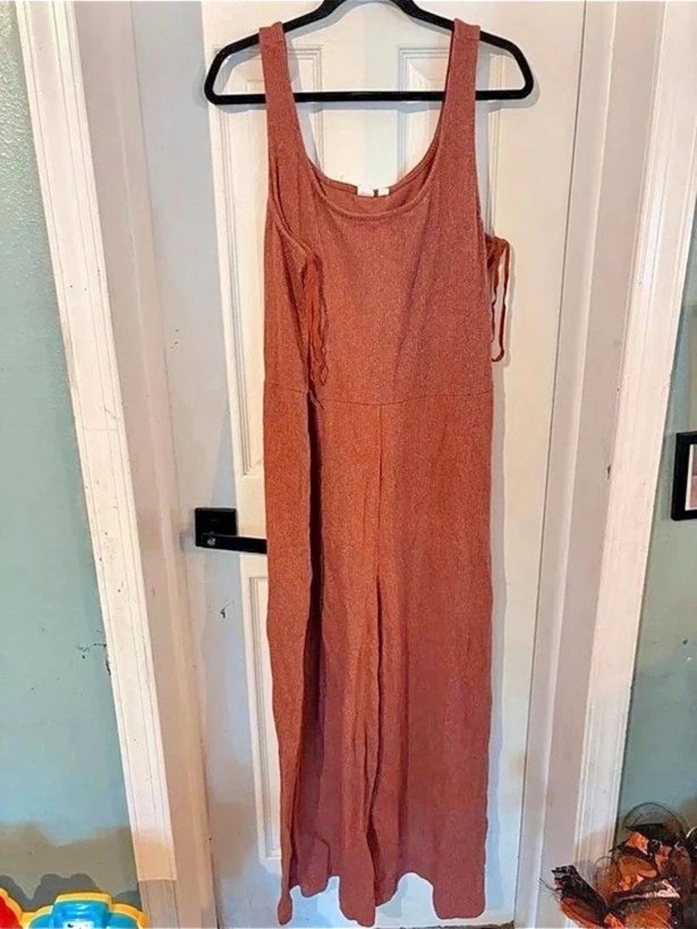 Gap Ribbed Softspun Square-Neck Jumpsuit Maxi Dress Brown Medium
